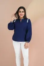 Embroidered Long Sleeved Chinese Collar Top - Image 3