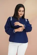 Embroidered Long Sleeved Chinese Collar Top - Image 2