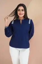 Embroidered Long Sleeved Chinese Collar Top