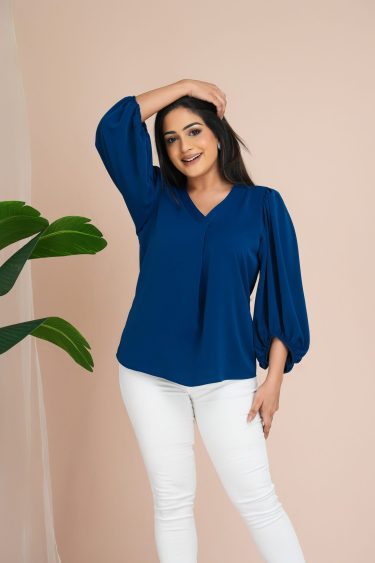 Pleat Detailed Bishop Sleeved Top