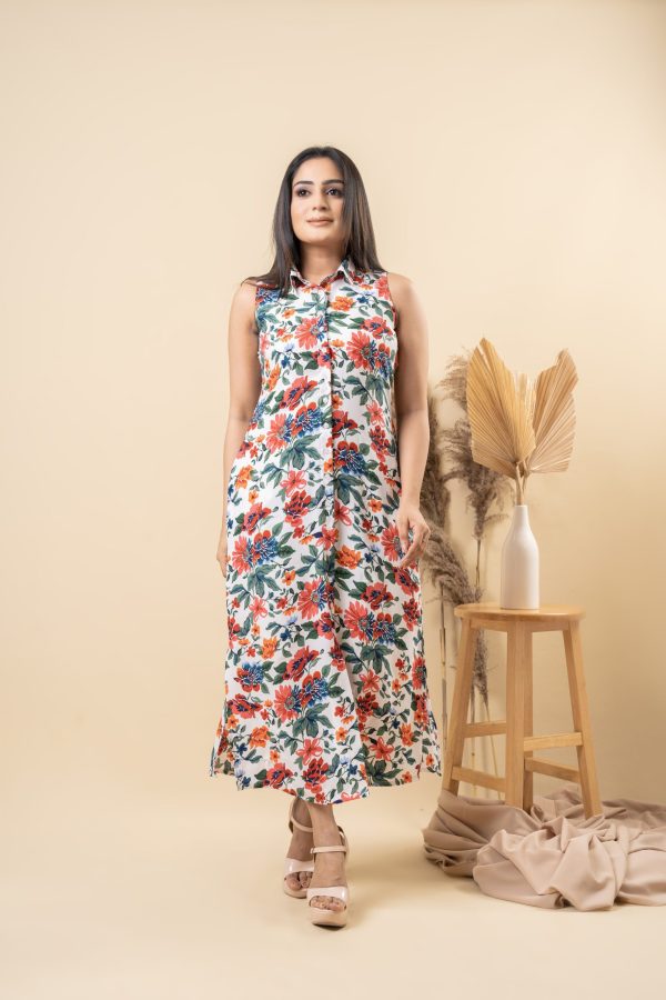 Floral Patterned Sleeveless Button-Up Maxi Dress - Image 4