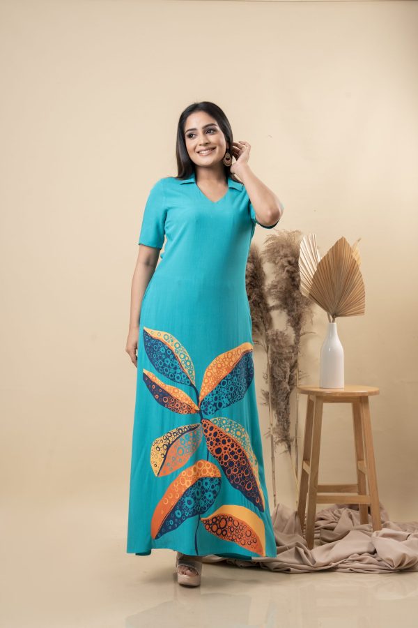 Abstract Printed Shirt Collared Maxi Dress - Image 5