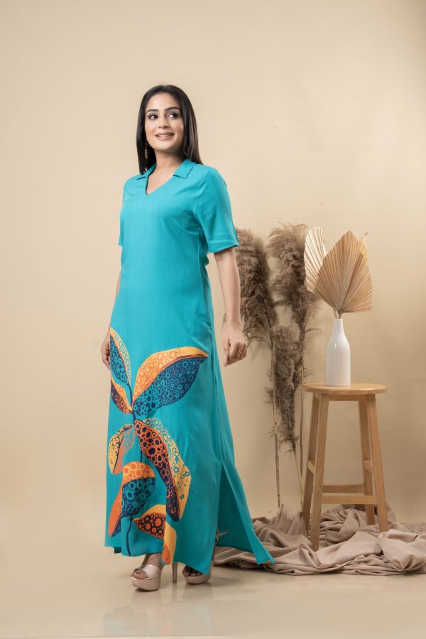 Abstract Printed Shirt Collared Maxi Dress - Image 3