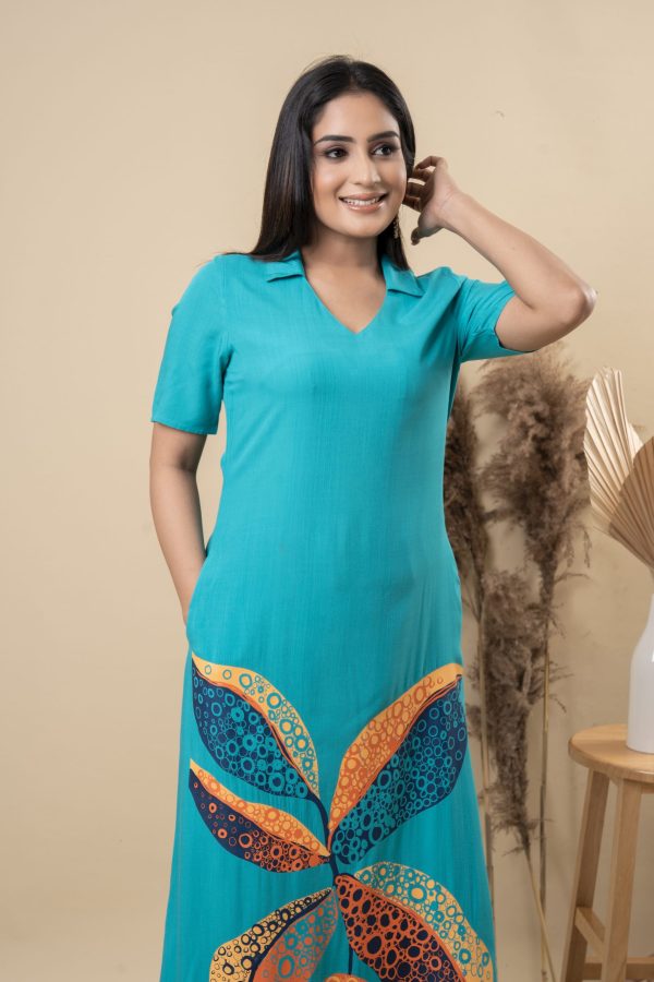 Abstract Printed Shirt Collared Maxi Dress - Image 2