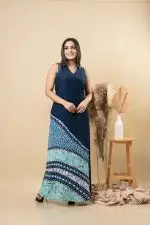 Abstract Sleeveless Shirt Collared Batik Maxi Dress - Image 5