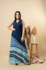 Abstract Sleeveless Shirt Collared Batik Maxi Dress - Image 3