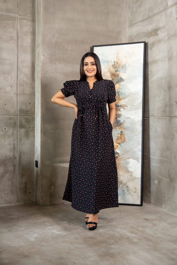 Floral Patterned Tie-Up Detailed Maxi Dress - Image 5