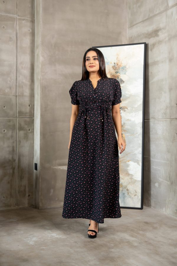 Floral Patterned Tie-Up Detailed Maxi Dress - Image 4
