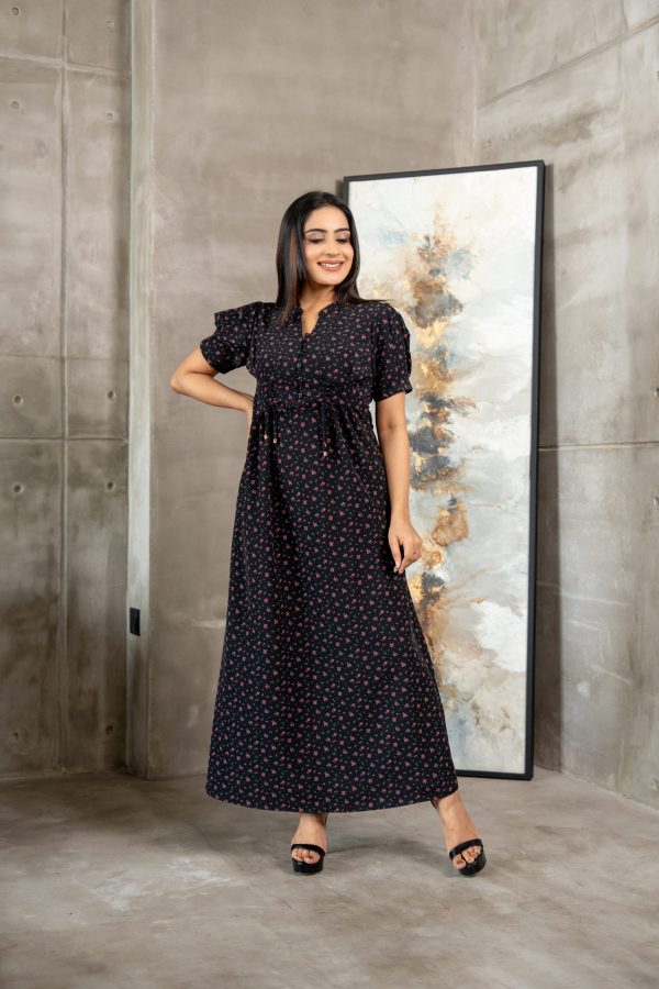 Floral Patterned Tie-Up Detailed Maxi Dress - Image 3