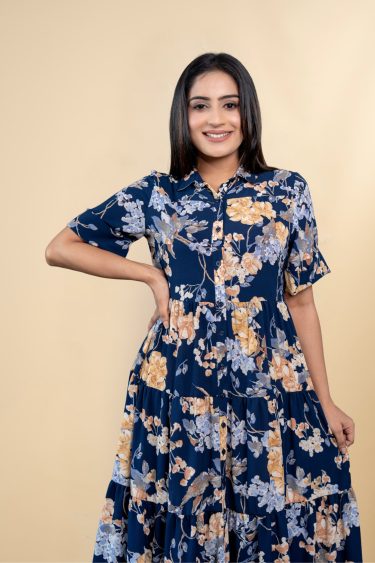 Floral Patterned Tiered Short Sleeved Maxi Dress