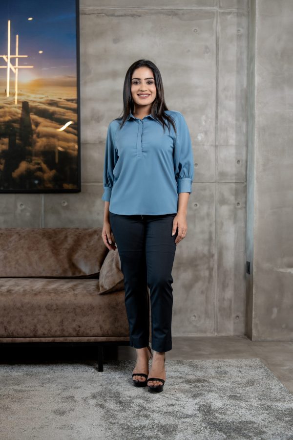Raglan Sleeved Shirt Collared Top - Image 2