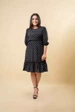 Polka Dot Frilled Hem Short Dress - Image 2