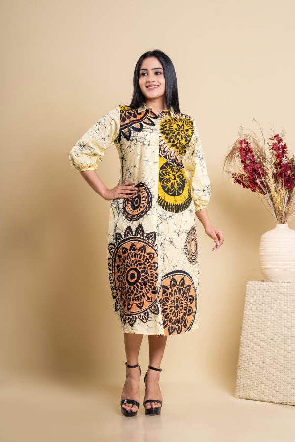 Mandala Printed Button Up Batik Shirt Midi Dress - Image 5