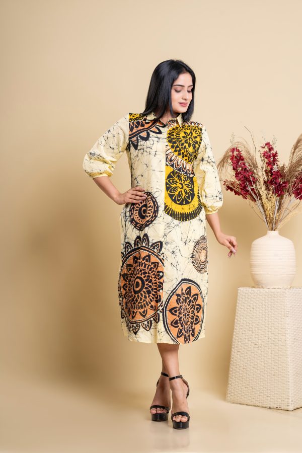 Mandala Printed Button Up Batik Shirt Midi Dress - Image 2