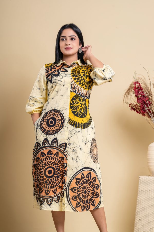 Mandala Printed Button Up Batik Shirt Midi Dress