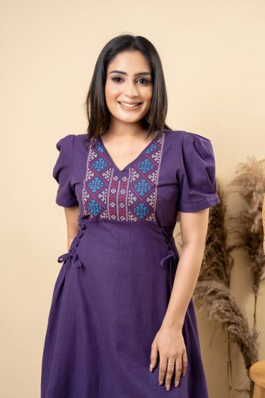Embroidered Tie-Up Detailed Short Dress
