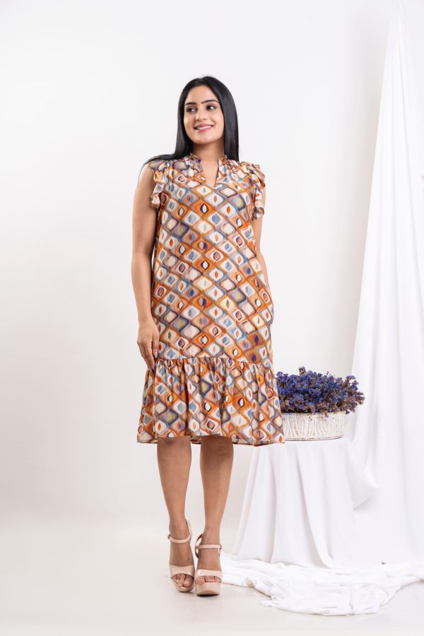 Ikat Patterned Flutter Sleeved Short Dress - Image 6