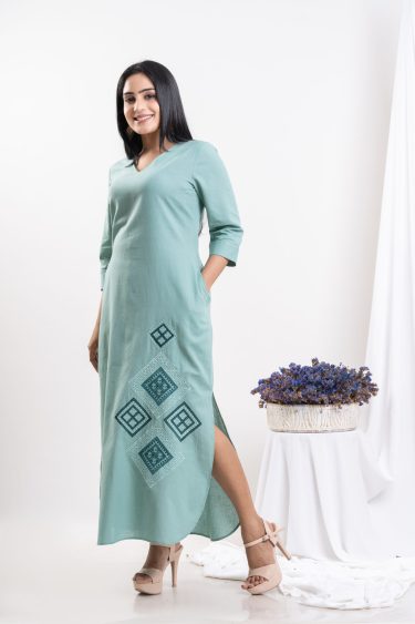 Geometric embroidered maxi dress