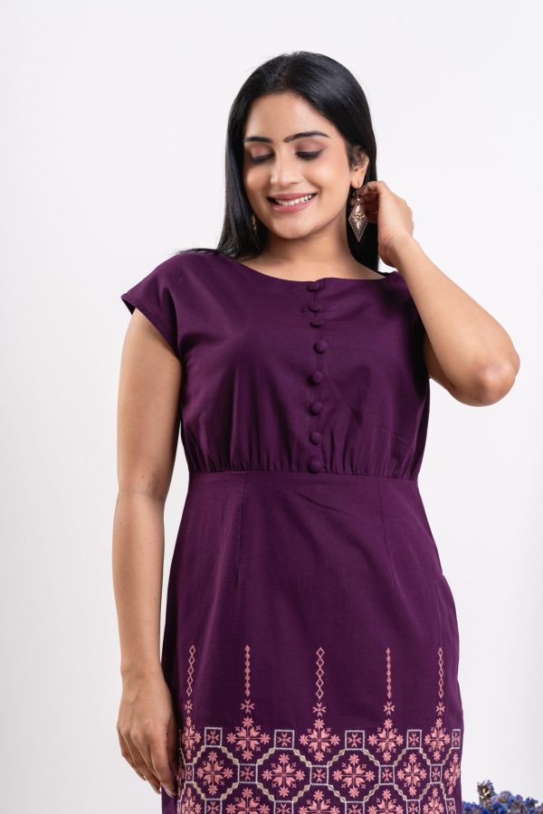 Geometric Embroidered Cap Sleeved Short Dress - Image 5