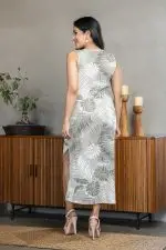 Tropical patterned asymmetric sleeveless midi dress - Image 3
