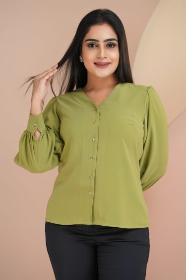 V Necked Button Up Long Sleeve Top