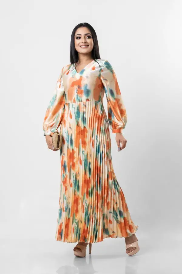 Abstract Patterned Sunray Maxi Dress