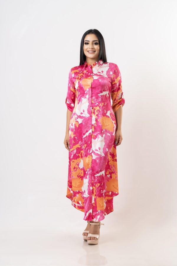 Abstract Patterned Button Up Shirt Dress - Image 4