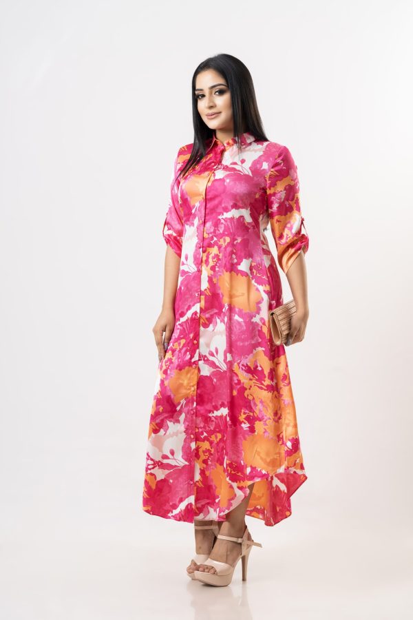 Abstract Patterned Button Up Shirt Dress