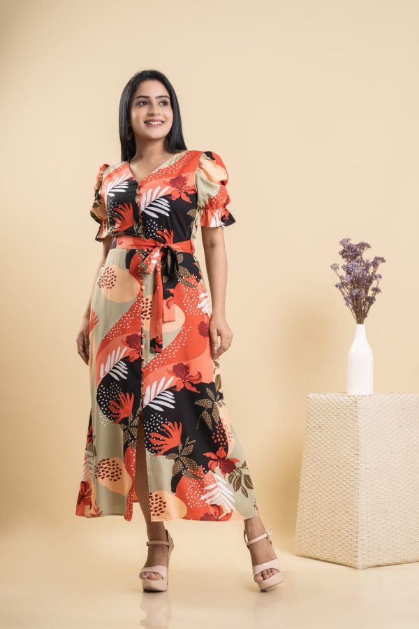 V Neck Floral Printed Maxi Dress - Image 3