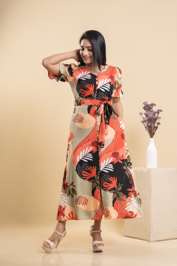 V Neck Floral Printed Maxi Dress - Image 2