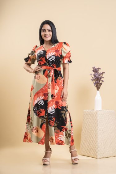 V Neck Floral Printed Maxi Dress