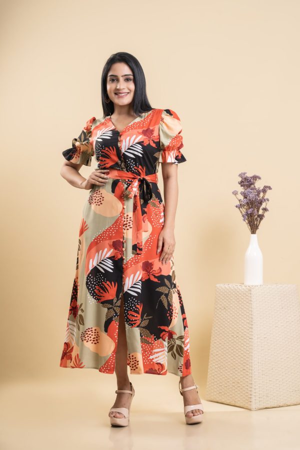 V Neck Floral Printed Maxi Dress