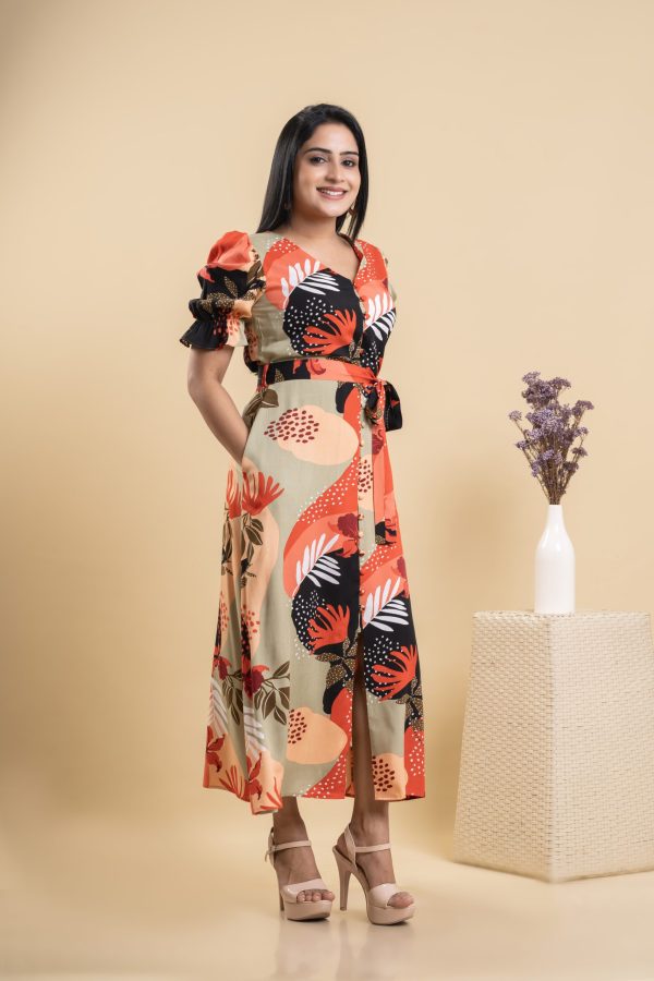 V Neck Floral Printed Maxi Dress - Image 4