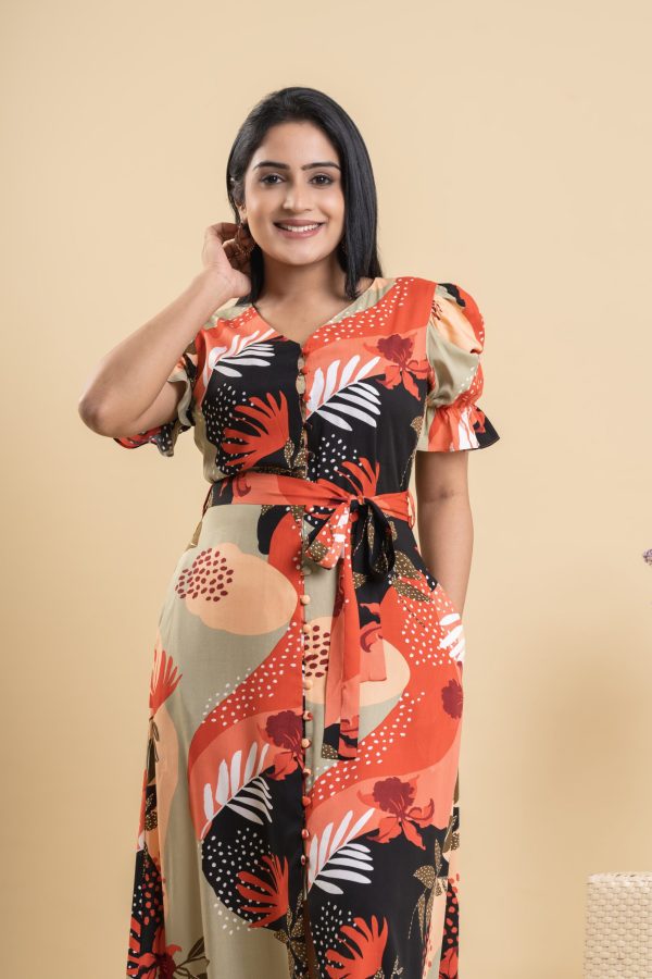 V Neck Floral Printed Maxi Dress - Image 5