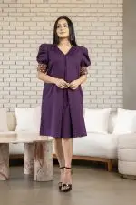 Cuff Embroidered Loose Fitted Short Dress - Image 2