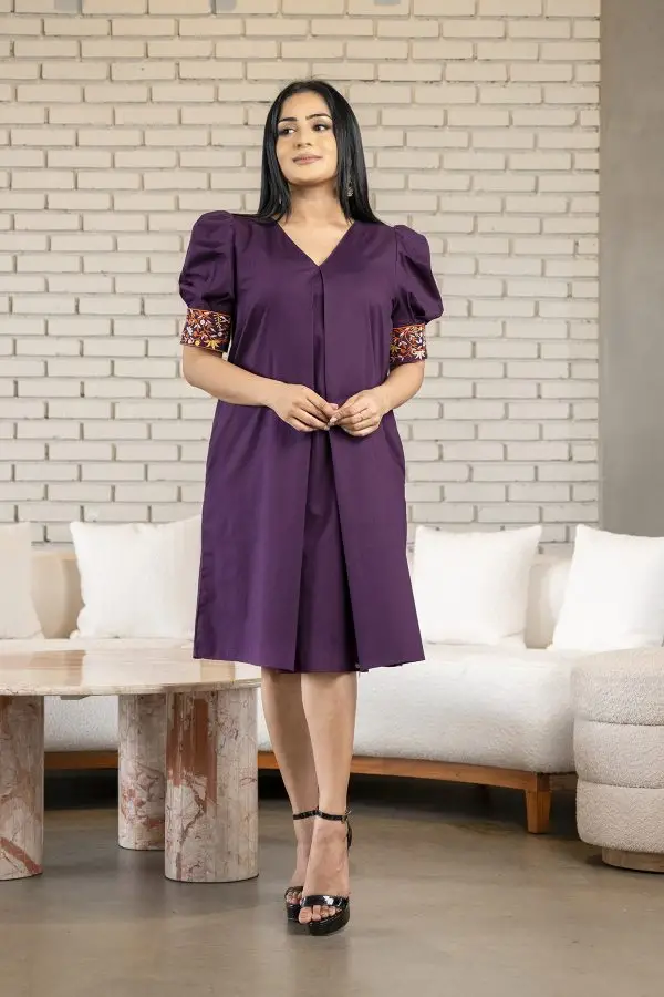 Cuff Embroidered Loose Fitted Short Dress - Image 2