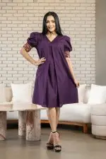 Cuff Embroidered Loose Fitted Short Dress