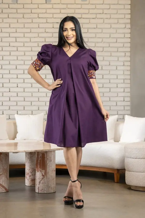 Cuff Embroidered Loose Fitted Short Dress