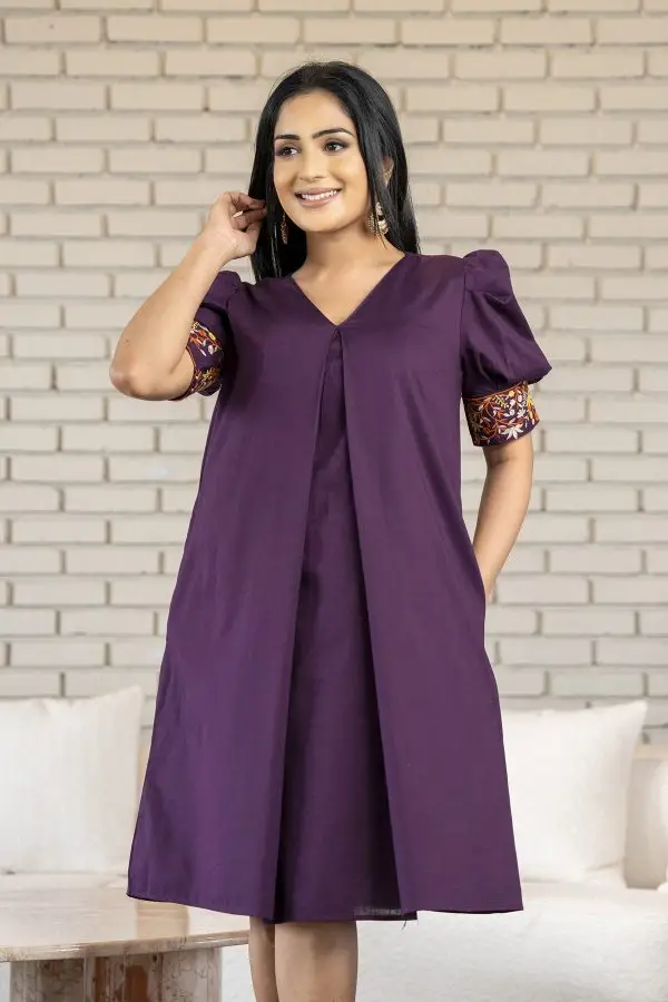 Cuff Embroidered Loose Fitted Short Dress - Image 4