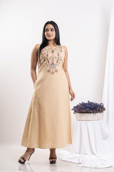 Embroidered Sleeveless Maxi Dress