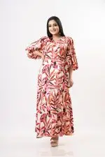 Floral Patterned Wrap-up Eveningwear Maxi Dress - Image 4