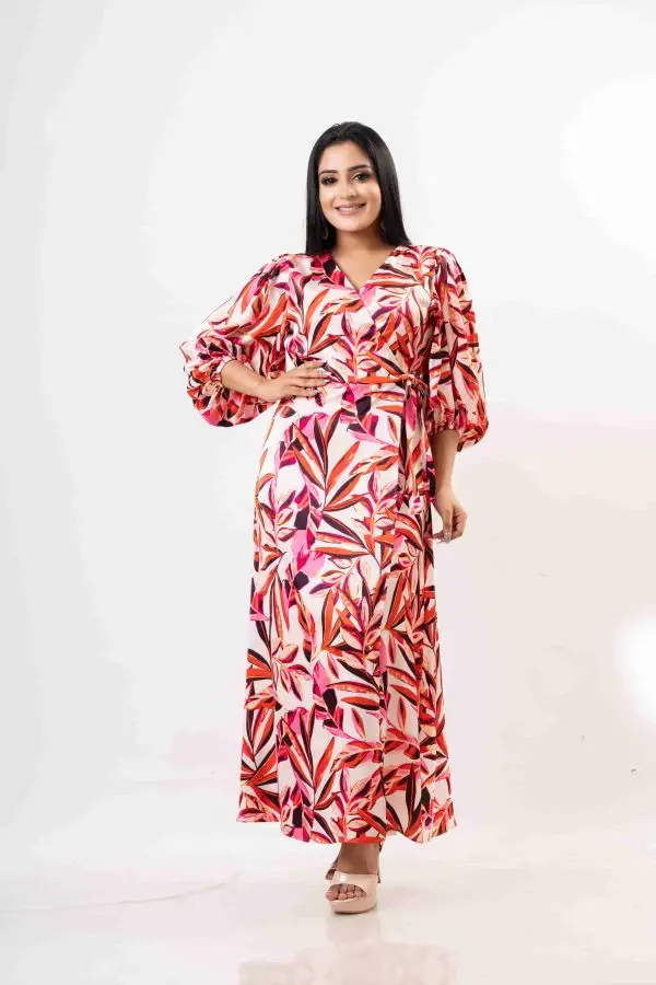 Floral Patterned Wrap-up Eveningwear Maxi Dress - Image 5