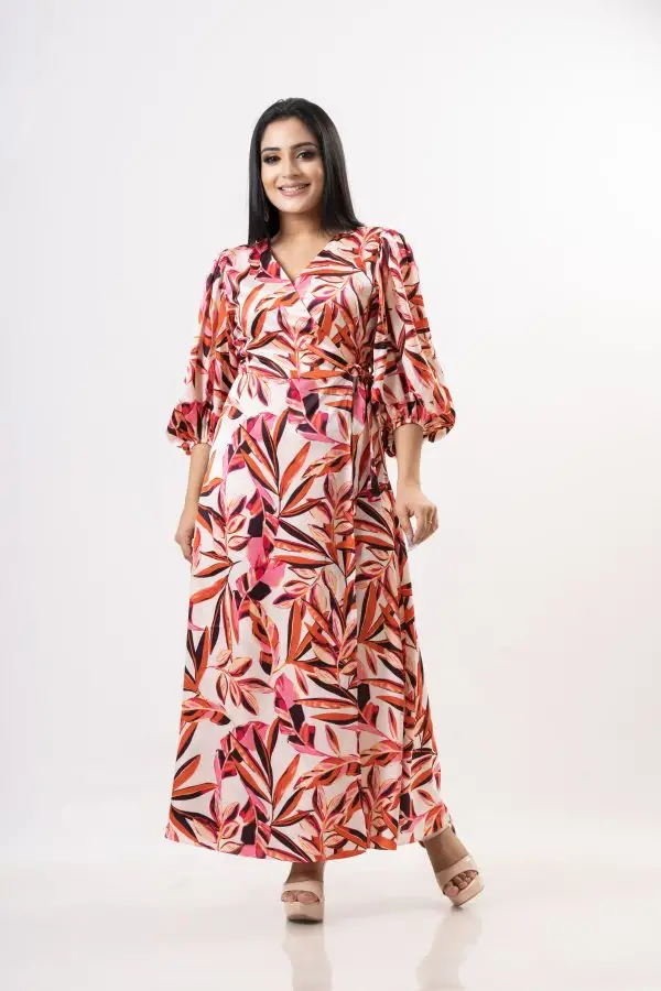 Floral Patterned Wrap-up Eveningwear Maxi Dress - Image 3
