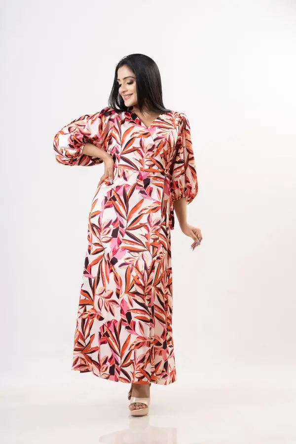 Floral Patterned Wrap-up Eveningwear Maxi Dress - Image 2