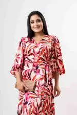 Floral Patterned Wrap-up Eveningwear Maxi Dress - Image 6