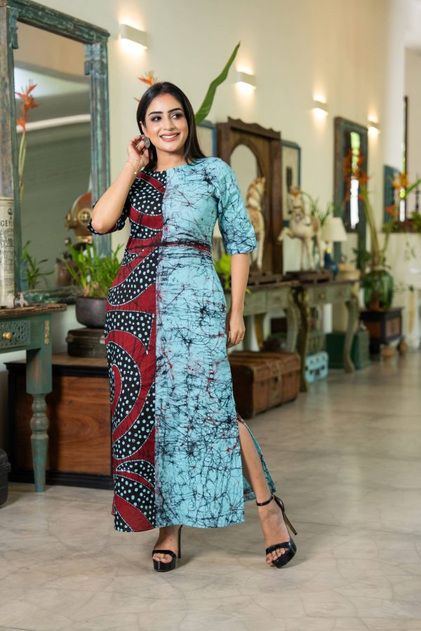 Abstract Two-Tone Batik Maxi Dress - Image 3