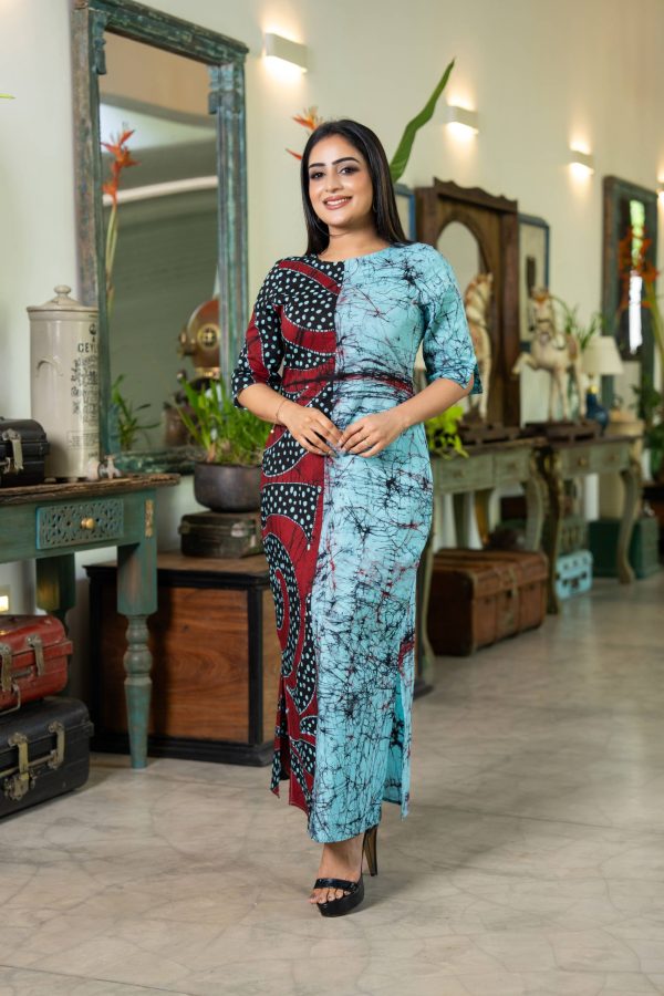 Abstract Two-Tone Batik Maxi Dress
