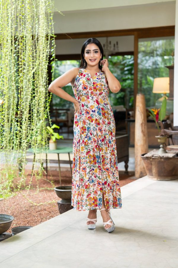 Floral Patterned Sleeveless Maxi Dress