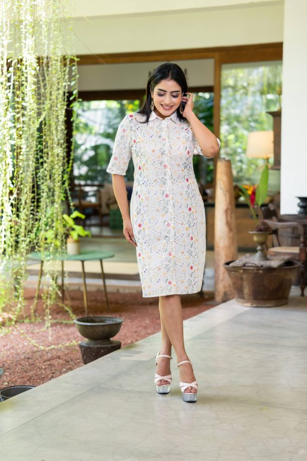 Floral Cutlon  Button Up Short Dress