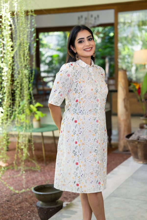Floral Cutlon  Button Up Short Dress - Image 3